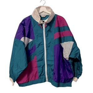 Vintage 80’s Blair Rain Jacket Wind Breaker Teal/ Purple/Pink Women’s Size XXL